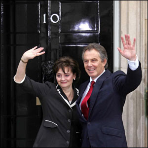 Tony and Cherie Blair arrive in Downing Street