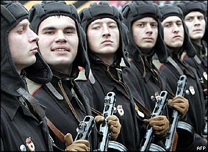 Russian troops in World War II uniforms