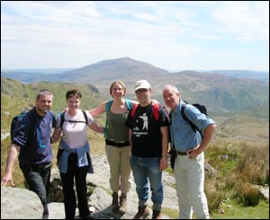Neil, Anita, Alison, Gareth and Clive enjoying a break walking up Snowdon, from Anita Gutteridge of Redditch in Worcestershire