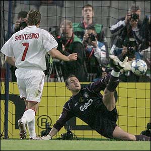 AC Milan's Andriy Shevchenko misses his penalty