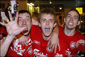 Fans celebrate in Liverpool