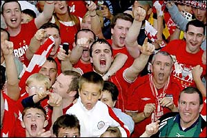 The players' view of the fans as they cheer them on