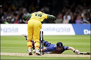 Paul Collingwood is run out for 53