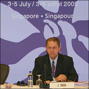 Jacques Rogge, President of the International Olympic Committee, presides over the IOC executive board meeting