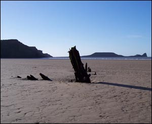 The Helvetia wreck on a cold, clear day on Rossili Beach on the Gower (Andrew Rhodes)