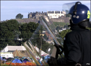 Police officer at the eco-camp near Stirling 