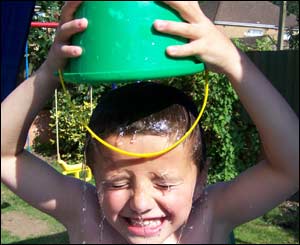 Jason Wroe from Cardiff sent in this shot of his son Dylan, five, cooling off in the summer heat