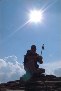 Mark Jones, from Rogerstone, Newport, on the top of Penyfan. He is training for an expedition to Everest base camp in November