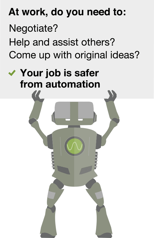 Your job is safer if you negotiate, help others or come up with original ideas.