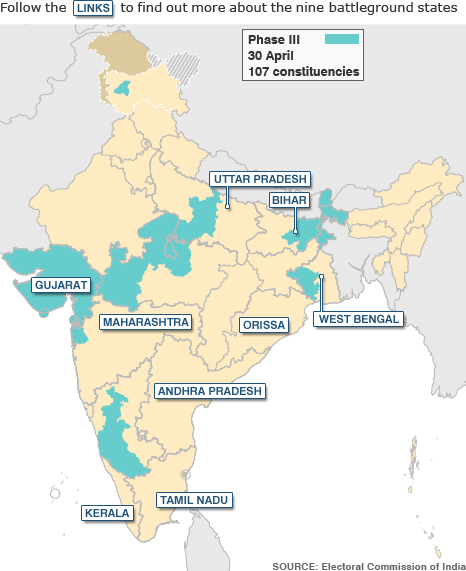 India election map, voting phase 3