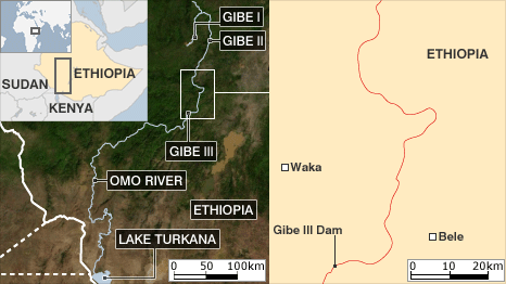 Ethiopia map of dam surroundings at present