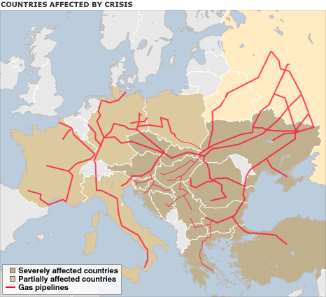 Gas pipelines affected