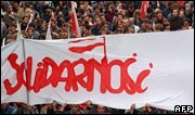 Solidarity supporters with Solidarity flag