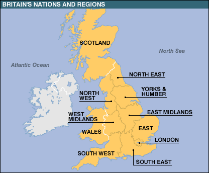 Map showing Britain's nations and regions