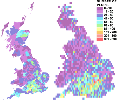 Concentrations of people born in Singapore