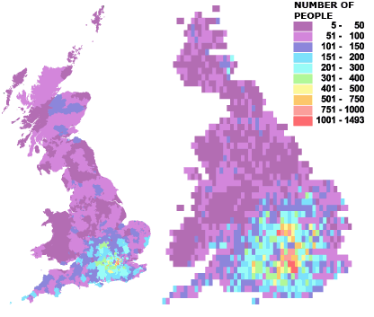 Concentrations of people born in South Africa