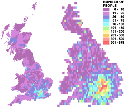 Concentrations of people born in Spain