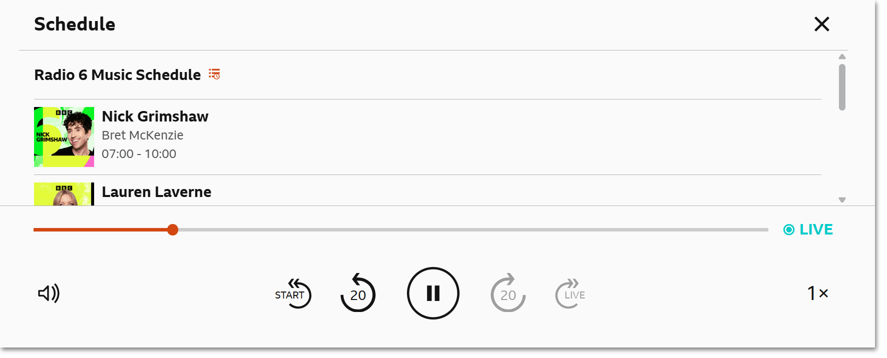 Image showing the playback controls on the website when the screen is zoomed in