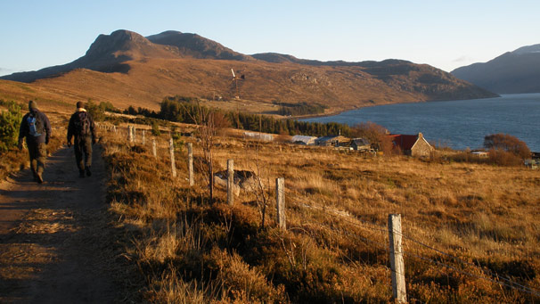 Walkers on track in low winter sunshine