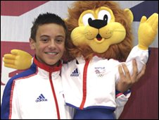 Tom Daley with Team GB Mascot Lion
