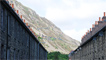 Rows of former quarrymen's terraced houses in the shadow of the mountain.