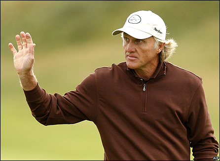 Greg Norman salutes the crowds at Royal Birkdale