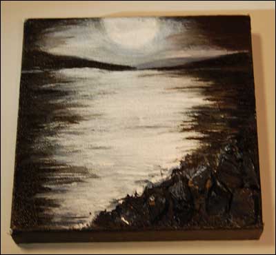 Acrylic collage painting incorporating Whitby Jet