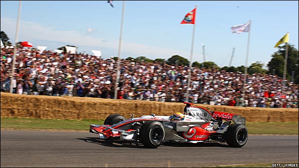 Lewis Hamilton drives his world championship-winning McLaren at Goodwood