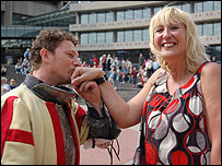 St George greets BBC WM's Jenny Jones
