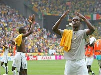 Derek Boateng and team mates applaud their supporters