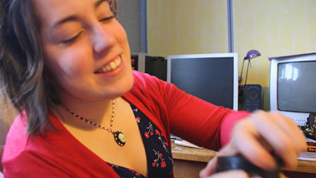 Time to put on some foundation. Just the small matter of unscrewing the container first - a challenge for Nicola's co-ordination