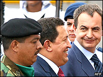 Presidente da Venezuela, Hugo Chávez, e primeiro-ministro espanhol, Jose Luis Zapatero