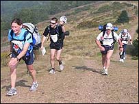 Mark (second left) goes up the Malverns