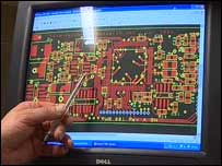 computer monitor displaying a circuit board