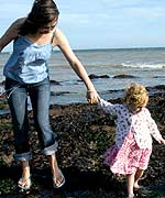 Mother and child on beach