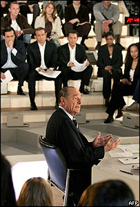 Jacques Chirac beseduje s mladými lidmi 