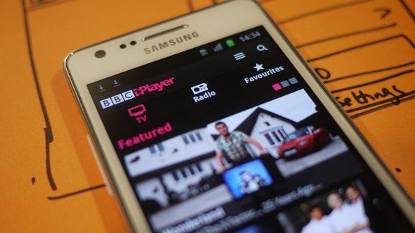 hand holding Android phone running iPlayer