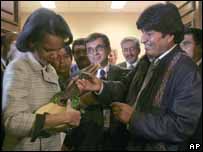 Condoleezza Rice e Evo Morales