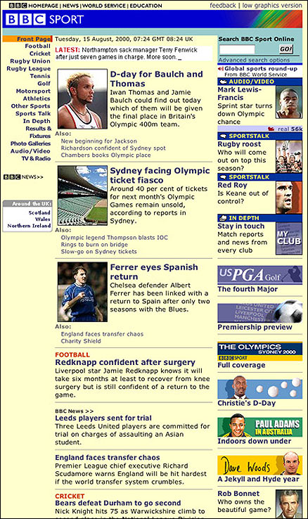 The BBC Sport website in 2000