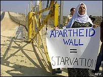 Mulher palestina protesta contra a barreira israelense