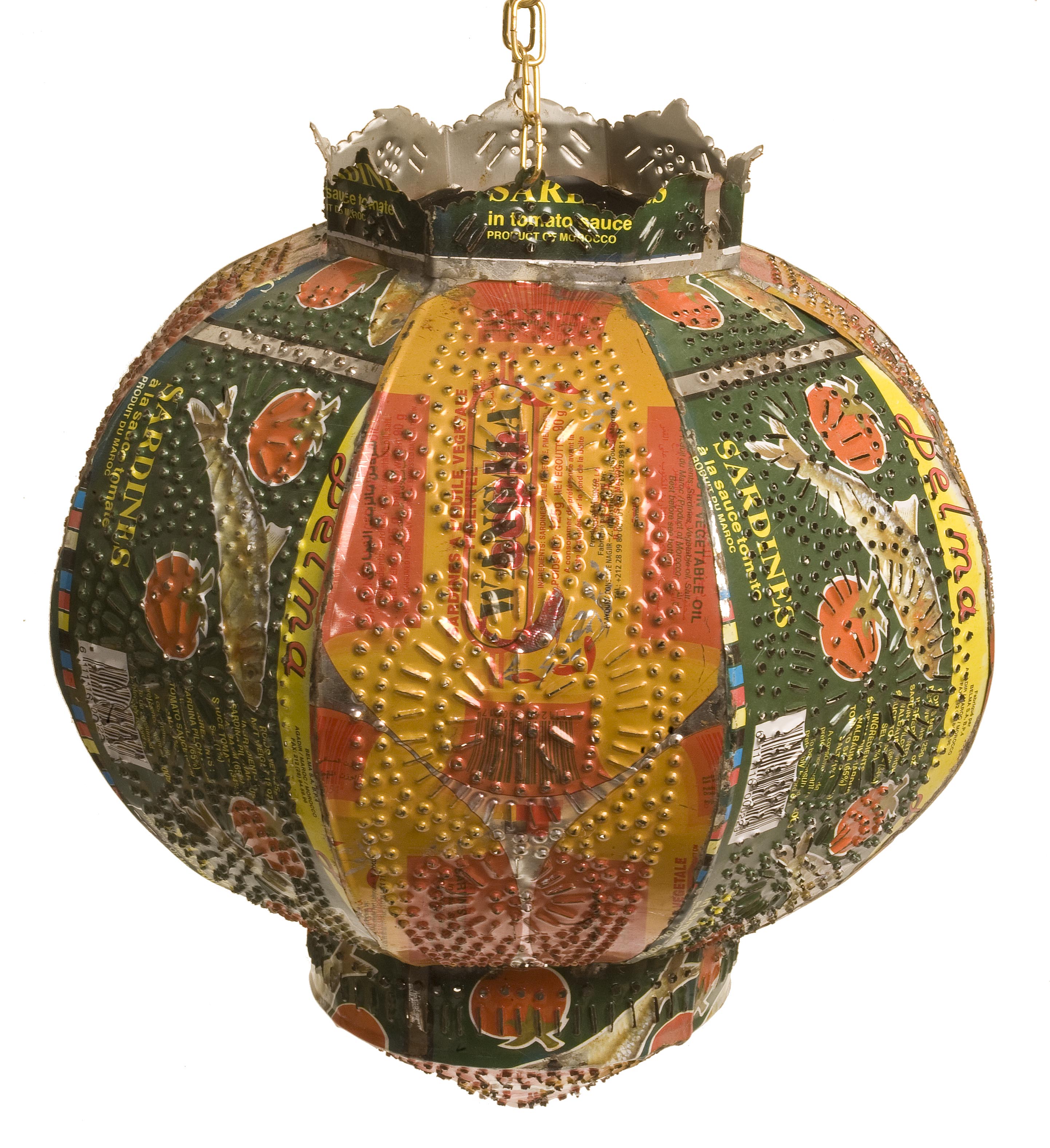 A lampshade from Morocco made from recycled materials