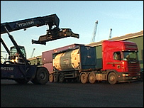 Most containers travel by lorry