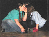Three young girls on stage