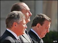 Kwasniewski, Chirac e Schröder em Nancy
