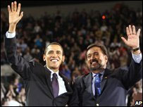 Barack Obama e Bill Richardson em comício no Estado do Oregon