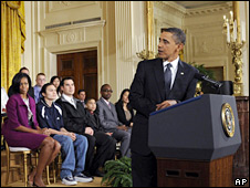 Barack Obama speaks at an event in Washington on 20 January 2010