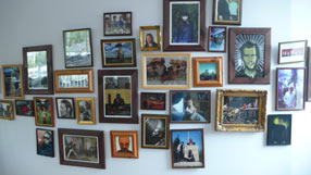 Photo wall at the Warp headquarters