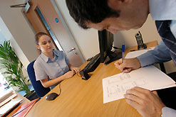 Journalist preparing for a biomertric test.