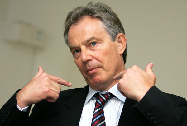 Tony Blair pointing at himself