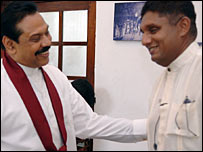 Sajith Premadasa (R) with President Rajapaksa (file photo)